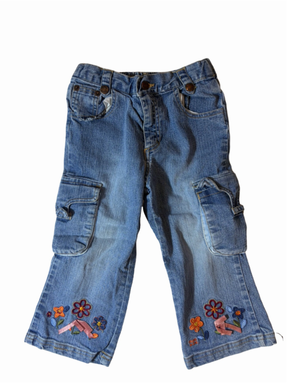 Mudd Girls 3T Embroidered Cargo Flare Jeans Y2K Flowers Retro Cute